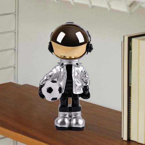 NVSHIQWEI Football Sculpture - Golden Electroplated Spaceman Statue, Handcrafted Resin Decor for Sci-Fi Fans & Office Desk (13×5.1×6.7in)​-Silver