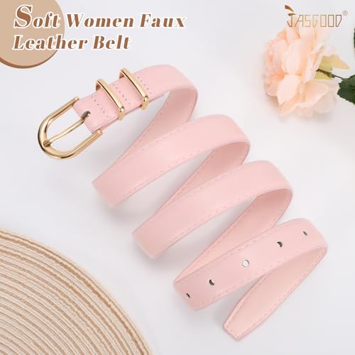 JASGOOD Women Leather Belt for Jeans Pants Fashion Ladies Dress Belt with Gold Single Prong Buckle,Pink4