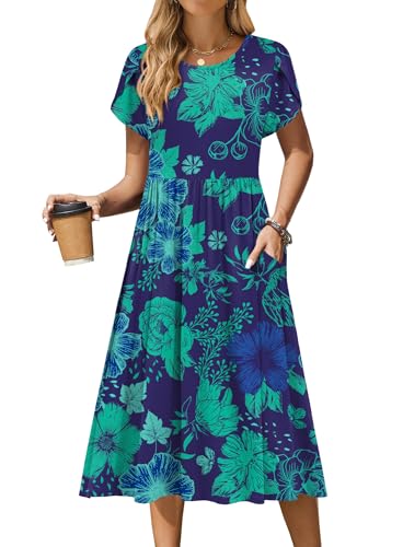 Image of Zeagoo Womens Summer Dresses Casual Aline Midi Dress Short Sleeve Floral Tshirt Dress Flowy Beach Sundresses with Pockets