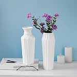 Vases en céramique blanche Fleur pour la maison Décor Vase Boho moderne pour le salon Pampas Floor Vase géométrique Tall (7.7in) (WhiteC)