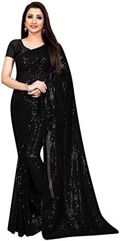 Florely Women's Pure Georgette sequence saree with unstiched blouse piece(Free size)