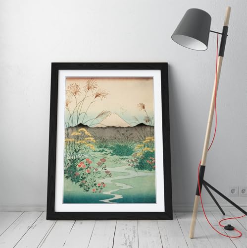 Tableau Hiroshige Otsuki Plaine de Kai encadré A1 noir pour décoration murale salon