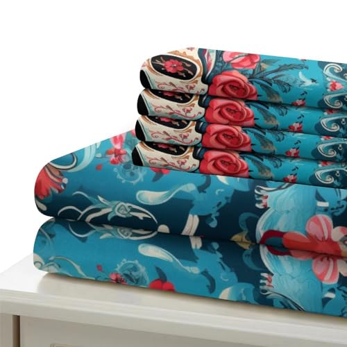 Funda nórdica de calavera rosa premium de microfibra suave King 220x240cm 7