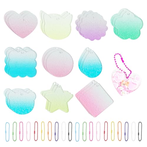 [seimeinoki] アクリルキーホルダー 30枚 厚み1.2ｍｍ グラデーションカラー アクリル ディスク装飾品 ステッカー貼り付け 推しグッズ 萌えグッズ ボールチェーン30本付きDIYキーホルダー セット材料 手作り ペンダント (グラデーションカラー)