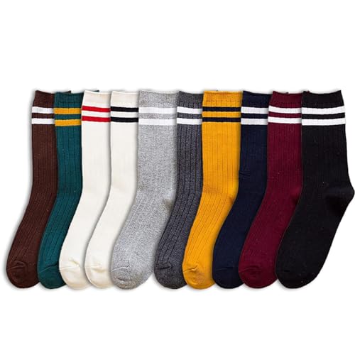 Calcetines de algodón para mujer pack de 10 pares casuales elásticos estilo vintage de rayas