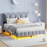 tcewhhy letto imbottito con luci a led con schienale letto matrimoniale king size letti ragazzi per adulti e ragazzi letto ospiti con rete a doghe piedini alti in metallo grigio 160x200 cm