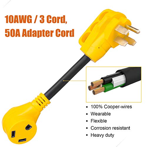 Facon 50Amp Male to 30Amp Female RV Power Cord Adapter, Suitable for 30Amp RV, RV Power Adapter with Easy Handle, RV Electrical Converter Cord Cable, 12Inch Length, for RV, Camper - Image 4