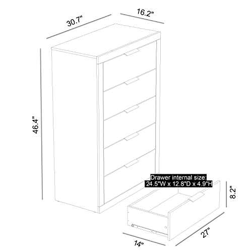 Galano Hamsper 5 Drawer Dresser - Chest Of Drawers For Bedroom - Clothes Storage - Drawer And Closet Organizer - Drawer Glides - Easy Assembly - Dusty Grey Oak #TOP2