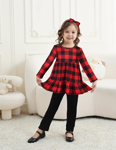 Image of Toddler Girl Clothes Long Sleeve Ruffle Dress Top and Jeans Pants Toddler Girl Fall Outfits