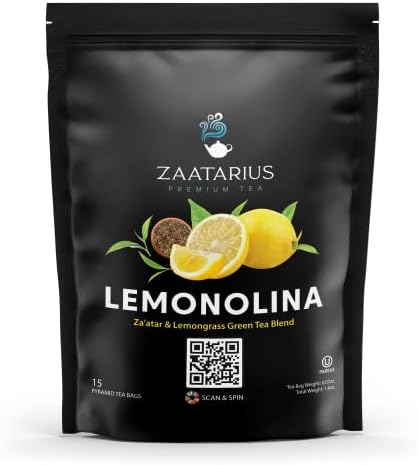 Reduce Bloating, Immunity Cleanse Lemonolina™ Za'atar Green Tea Blend - OU Kosher- Non-GMO - 15 Pyramid Tea Bags, (Lemon)