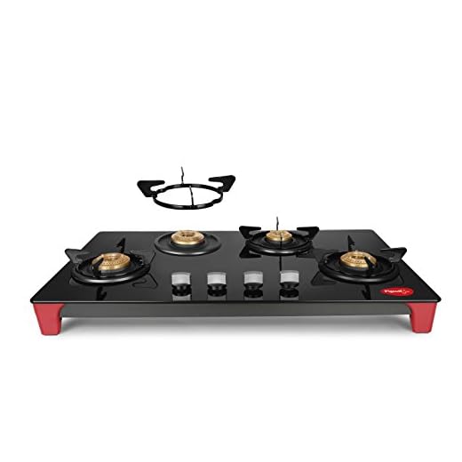 Pigeon by Stovekraft Infinity Glass Top 4 Burner Gas Stove, Manual Ignition (Black)