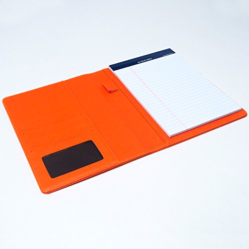 Ahzoa Colorful 4 Pockets A5 Size Memo Padfolio S1, Including 5 X 8 Inch Legal Writing Pad, Synthetic Leather Handmade About 6.3 X 8.7 Inch Folder Clipboard Holder (Orange) #TOP2