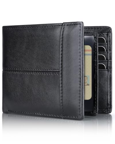 Image of Swallowmall Mens Wallet Rfid Blocking Leather Wallet for Men Bifold Wallets with 1 ID Window 16 Card Slot Black
