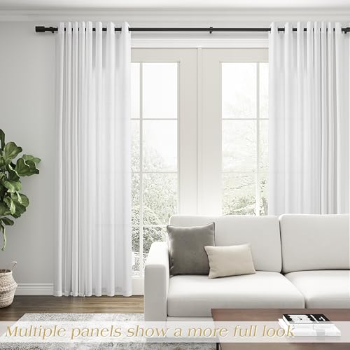 Image of White Linen Curtains 96 Inches Long for Living Room Sliding Glass Door Light Filtering Privacy Thick Sheer Curtain Modern Elegant Cotton Textured Grommet Gauze Window Drapes 2 Panels Set,52x96 8 FT
