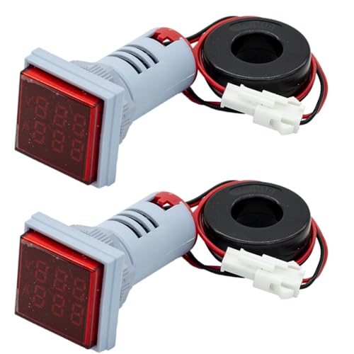 2PCS LED Display Panel Digital Voltmeter Ammeter Dual Display 22mm Square Panel AC 60-500V 0-100A for Industrial Equipment and Power System (red)