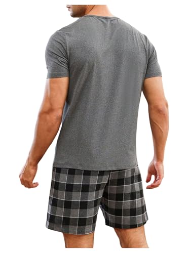 SweatyRocks Men's Plaid Print Pajamas Set Short Sleeve 2 Piece Sleepwear Lounge Sets2