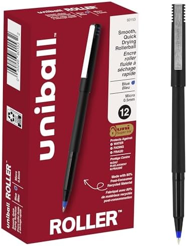Uni-Ball Roller Stick Pens, Micro Point, Blue Ink, 12-Count