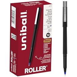 1 of uniball™ Roller Rollerball Pens, Micro Point (0.5mm), Blue, 12 Pack | Quick-drying precise strokes, acid-free archival ink, protects against water, fading & fraud, 80% recycled materials