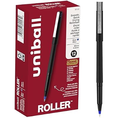 uniball Roller Rollerball Pens, Micro Point (0.5mm), Blue, 12 Pack