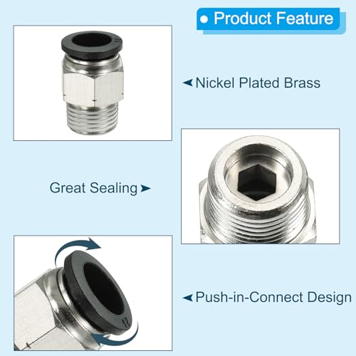 Conectores de empuje rectos y neumáticos de 12 mm a rosca 3/8" NPT para talleres 5