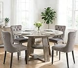 Yoluckea 5 Piece Round Extendable Dining Table Set for 4, 43'-59' Grey Wood Oval Expanding Kitchen Table with 4 Velvet Tufted Chairs, Space Saving Extendable Dining Room Tables with Storage Shelf