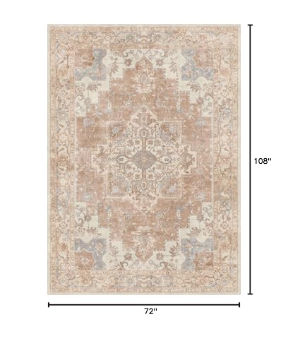 GENIMO 6x9 Area Rugs for Living Room, Non Slip Machine Washable Retro Rugs, Low Pile Chenille Print Rug for Bedroom, Dining Room, Home Office, Orange