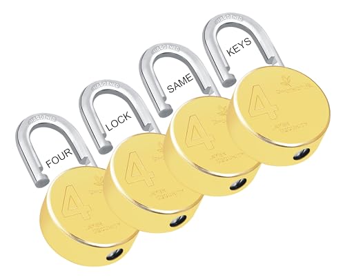 Image of 4 Lock 8 Same Keys XL+ 67mm 4 Layer Brass Finish Padlock for Home Shop Godown Bank Common Key Lock Model No- XL+67-Brass-4+8