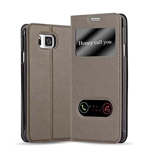 cadorabo Coque pour Samsung Galaxy Alpha en Marron Pierre - Housse Protection avec Stand Horizontal et Deux Fenêtres - Portefeuille Etui Poche Folio Case Cover