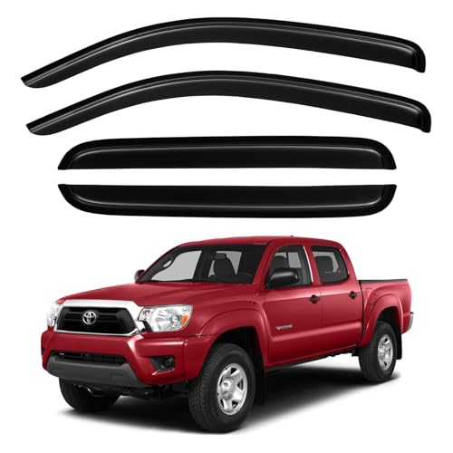 Window Visors Rain Guards for 2005-2015 Toyota Tacoma Double Cab, Out-Channel Window Vent Wind Deflectors Visors Shades for 05-15 Tacoma