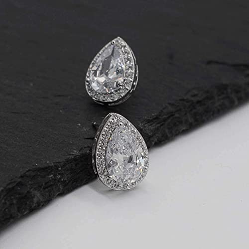 Udora Zirconia Teardrop Necklace Earrings Bracelet Jewelry Set Wedding Party Prom (White Gold) #TOP2