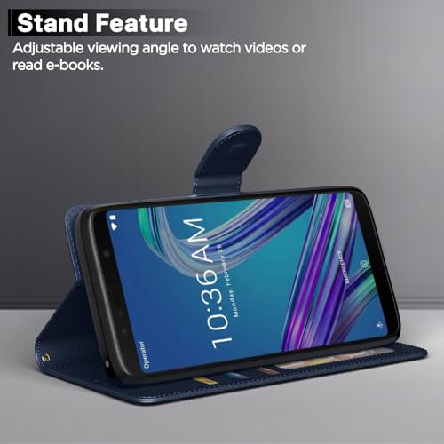 Image of Pikkme Asus Zenfone Max Pro M1 Flip Cover Leather Finish | Inside TPU with Card Pockets | Wallet Stand and Shock Proof | Complete Protection Flip Case (Blue)