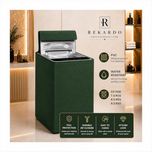 Image of REKARDO Polyvinyl Chloride (Pvc) Waterproof Semi Automatic Washing Machine Cover For (Lg - Life Good) 8.5Kg, 9Kg, 9.5Kg Model (Green) | Dust Protection | Scratch Resistant | Durable PVC | Moisture Shield | Easy Clean | Reusable | Snug Fit