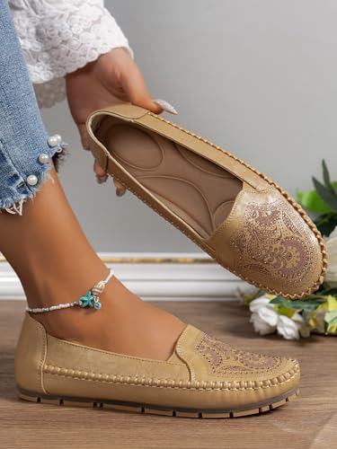 Image of Loafers for Women Leather Business Casual Shoes Comfortable Lightweight Penny Loafers Slip On Work Flats Moccasins Driving Boat Shoes