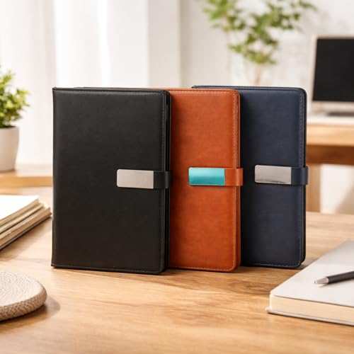 Image of A5 Leather Diary for Men & Women | Premium Refillable Ring Binder Notebook with 192 Ruled Pages | Magnetic Closure Office Diary, Planner, Personal Journal & Writing Notebook (Navy Blue)