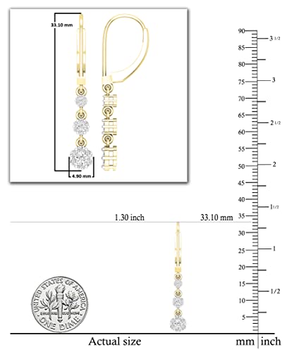 Dazzlingrock Collection Round Composite White Diamond Flower Dangle Drop Lever Back Earrings For Women (0.45 Ctw, Color I-J, Clarity I2-I3) In 10K Yellow Gold #TOP4