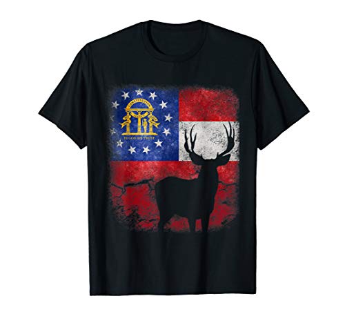 Deer Hunting Georgia Flag T-Shirt Men Rifle Outdoors