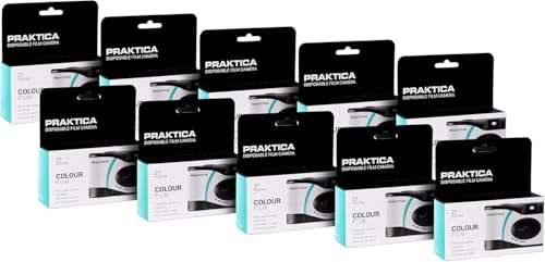 Praktica Single Use Disposable Camera Green 27 Shots Colour Film - Pack of 10 for weddings, gatherings, travel & more