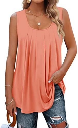 Geifa Tank Tops for Women Pleated Flowy Summer Sleeveless Tops