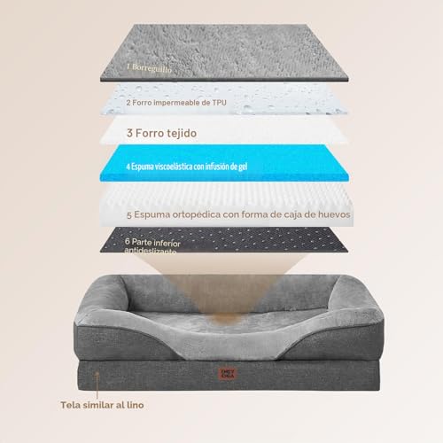 Miniatura 2 de Eheyciga Cama Ortopedica Y Viscoelastica Para Perro Extra Grande 106x76x18.5 Cm, Memory Foam Sofa Para Perros Lavable, Cama Gato Suave, Gris Oscuro
