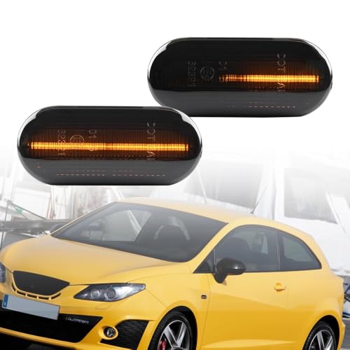 NSLUMO Luz LED de marcador lateral compatible con Seat Ibiza 6J ST Leon Arosa Mii Cordoba Citigo Luz de señal de giro secuencial dinámica Luz intermitente lateral 2 piezas Lente ahumada