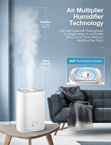 Cool Mist Humidifier, 5L/1.3 Gal Essential Oils Tray Humidifiers for Bedroom, 50 Hrs Run Time for Large Room, Baby, Auto Shut-off, Easy to Clean