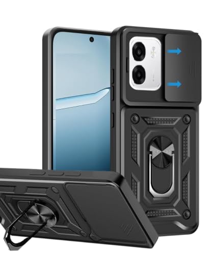Image of SPAZY CASE Oppo A6x 5G Back Cover | Heavy Duty Hybrid Case with 360 Degree Rotating Finger Ring Holder + Slider Shutter Camera Protection Case for Oppo A6x 5G - Black