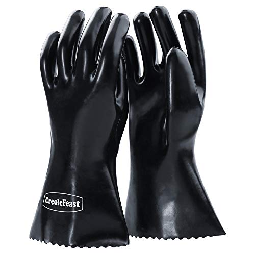 Image of Creole Feast TG1305 Heat-Resistant BBQ Oven Gloves, Waterproof and Heavy-Duty Insulated Mitts, Perfect for Grilling, Fryer, Cooking and Baking, Black