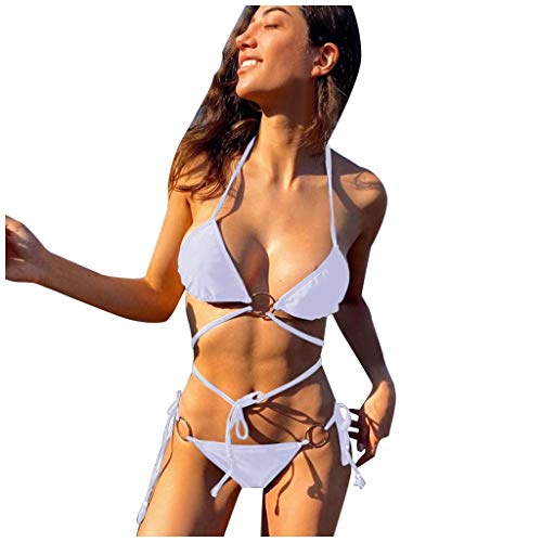 High Waisted Swimsuits For Women Women Two-Piece Swimsuit Solid Color Sling Knot Ring Bikini Beachwear Swimwear White #TOP11