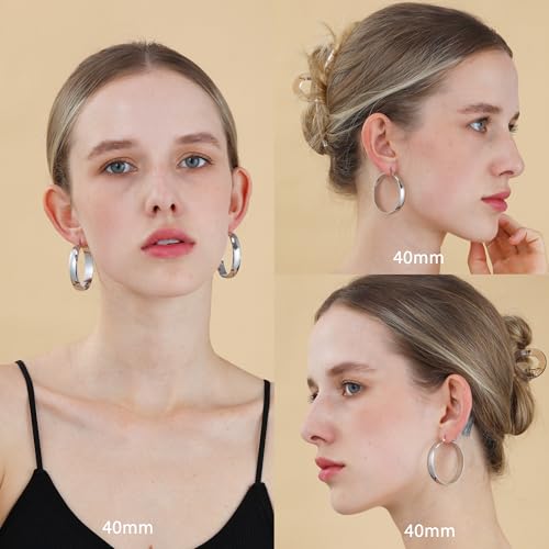 8mm Thick 925 Sterling Silver Hoops Earrings for Women 14K Real Gold Large Hoop Earrings Hypoallergenic and Lightweight Big Hoop Earrings for Women 20/30/40/50/60/70MM3