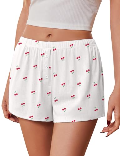 Ekouaer Womens Pajama Short Sleep Short 2026 Fashion Summer Y2k Casual Lounge Short Cute Micro Mini Pj Bottoms with Pockets Cherry Medium