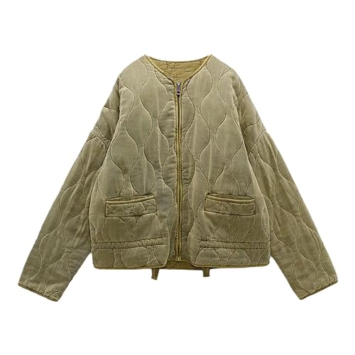 Zadaos Spring Rhombic Plaid Cotton Coat Round Neck Loose Long-Sleeved Pocket Decorative Cotton Jacket