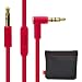 Replacement Audio Cable Cord w/ In-line Remote & Microphone + Original Replacement Leather Pouch Bag for Beats by Dr Dre Headphones Solo Studio Pro Detox Wireless Mixr Executive (Pink)