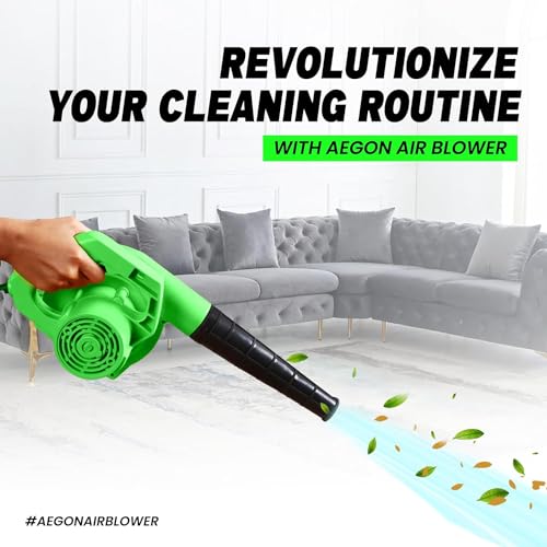 Image of AEGON AB40-VS 550W Air Blower with Nozzle | 14000 RPM | Variable Speed (6 Levels) | 3.8 m /min Airflow | 100% Copper Motor | for Car, Home, Office, PC Cleaning (Green)