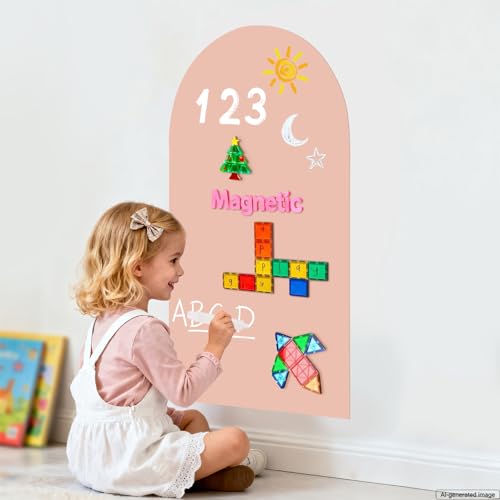Warasee Magnetic Arch Wall Decal: Small 15.7 x 31.5 Vinyl Peel and Stick Chalkboard for Kids Playroom Classroom Home Use - Montessori Drawing Board for 1-3 Toddlers & 4-8 Children (Camel Pink)